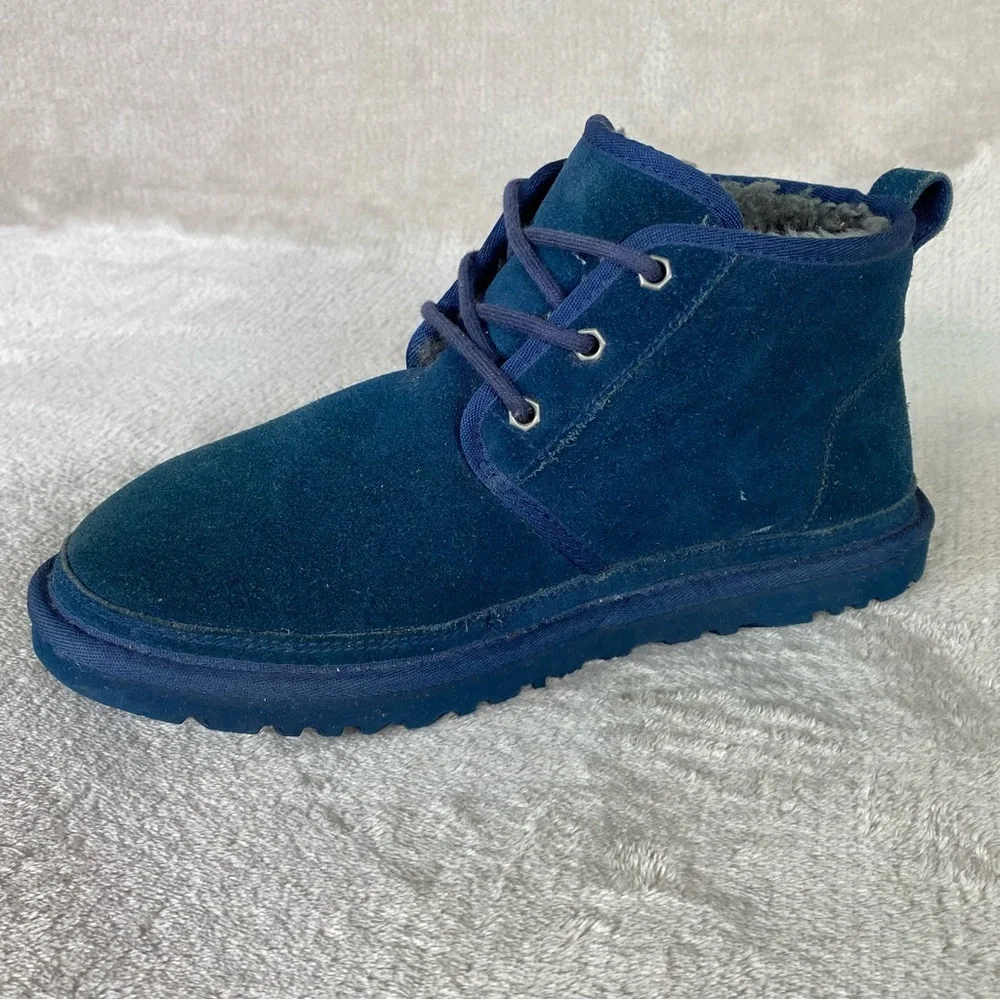 UGG Neumel Boots Mens Size 9 Blue Suede Shearling Chukka Ankle Lace Up